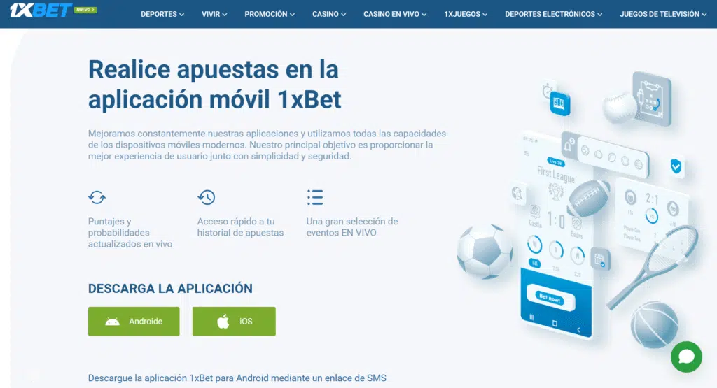 Versión móvil de 1xBet Colombia